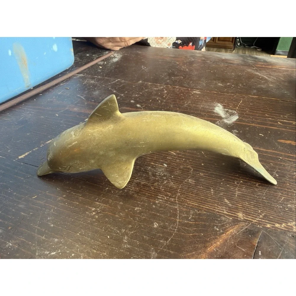 Solid Vintage Brass Bottlenose Dolphin Porpoise Nautical Beach Ocean 8-1/2